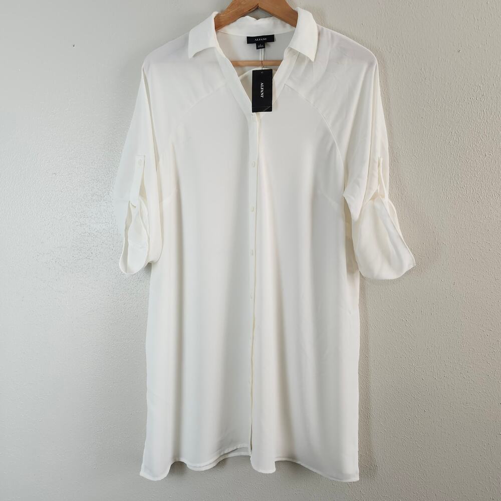 Alfani Women's NWT Button Up Roll Tab Sleeve Lightweight Side Slits Size Small